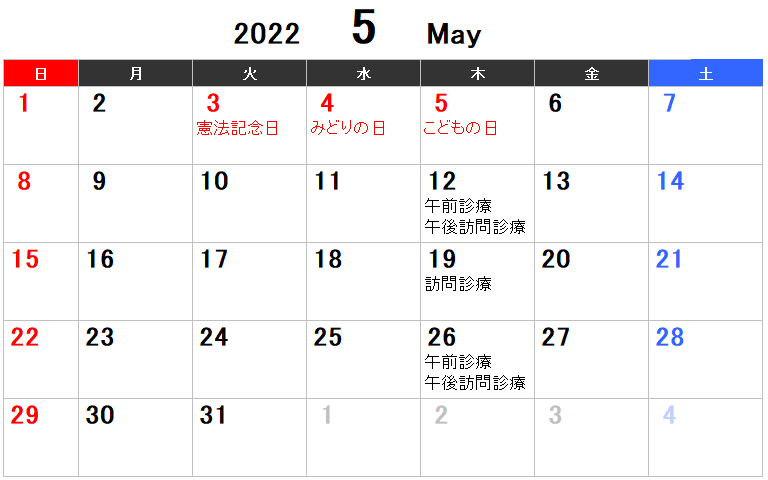 2022年5月の診療日