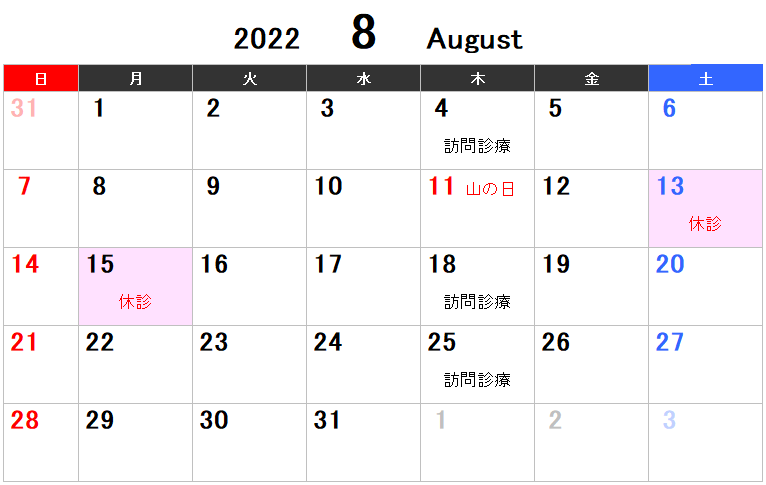 2022年7月診療日